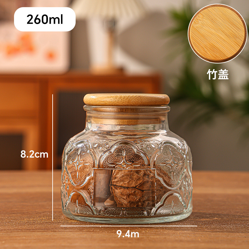 Retro en relieve Begonia flores vidrio almacenamiento de latas de sellado doméstico granos de café flores de té nueces almacenamiento de latas de gran abdomen