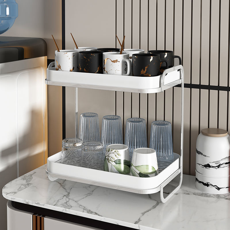 Shelf household a living room Cups Storage rack desktop teacup Water cup Tray multi-storey glass double-deck storage box