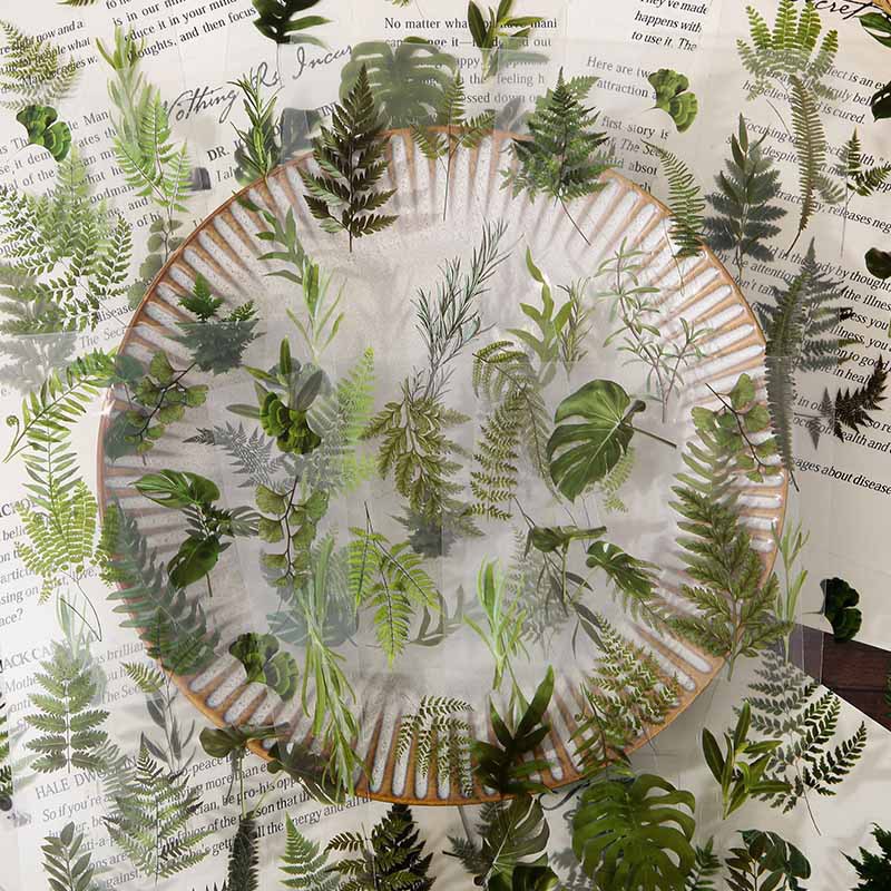 Cuenta de mano pegatinas bolsa vintage planta flor hojas PET impermeable transparente cuenta de mano de los niños DIY pegatinas decorativas taza de agua