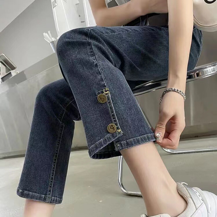 Vintage Split Blue Straight Jeans Women 2024 Spring Autumn High Waist Slimming Fashion Casual Pants Vintage Split Blue Straight Jeans Women 2024 Spring Autumn High Waist Slimming Fashion Casual Pants