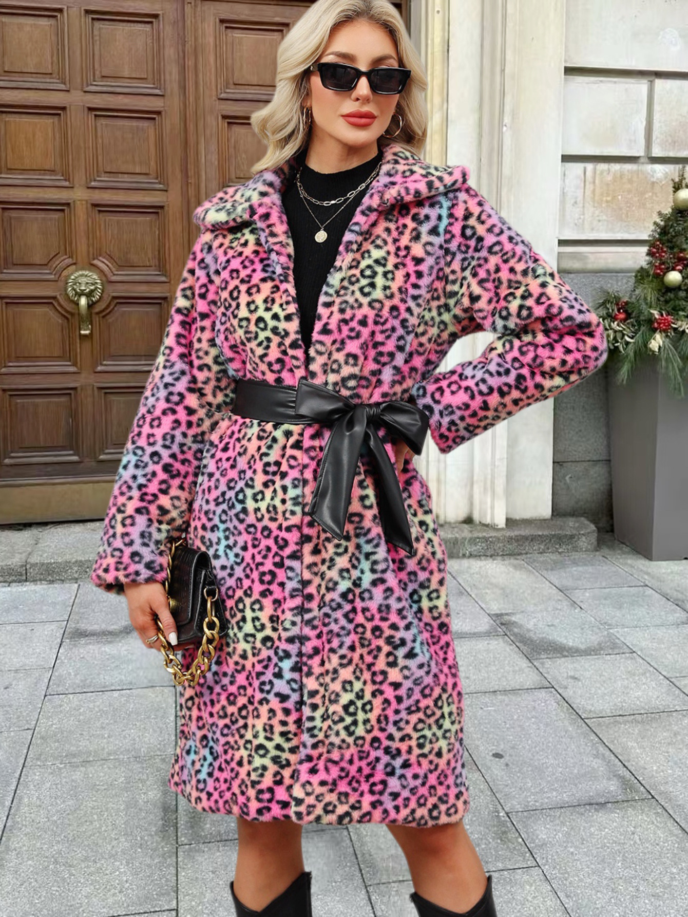 Women's Clothing Luxury Faux Fur Coat – Leopard Print Winter Coat With Notched Collar For Women​_voghion.com