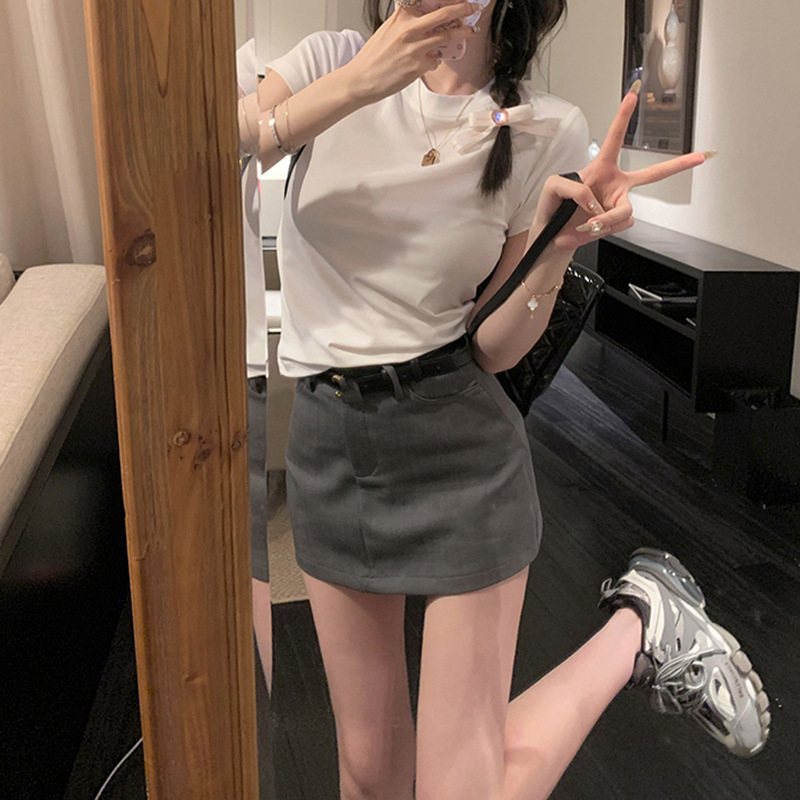 Women's White Shoulder Short-Sleeved T-Shirt