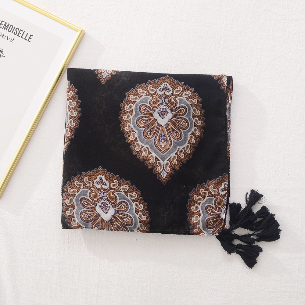 Comercio exterior transfronterizo tótem vintage impresión decorativa de algodón y lino sensación bufanda borla bufanda de viaje protector solar bufanda chal