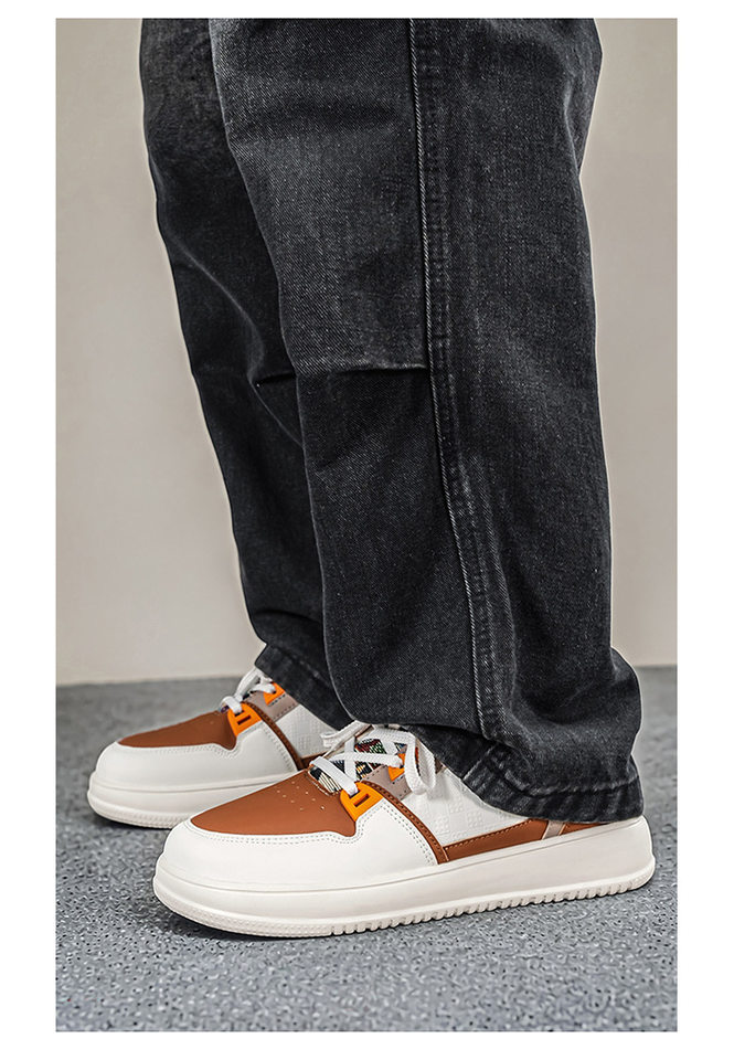 Giày sneaker cổ thấp mũi tròn rộng, đế dày tăng chiều cao, mặt da chống nước, dây buộc — Bạch tửu đỏ 8811, Trắng kaki 8811, Trắng đen 8811 chi tiết 17