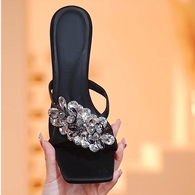 2026 New Fairy Style Rhinestone Flower Stiletto Sandals Women, Open-Toe Square-Toed High Heels For Spring And Summer_vogvips.com