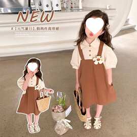 女童夏装连衣裙2026新款小女孩假两件裙子宝宝夏季童装儿童背带裙