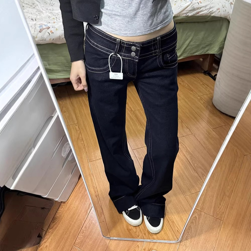 Women's Wide-Leg Jeans, Straight-Cut, American Style, Niche Casual, Loose Fit, Slimming, Spring and Autumn, Petite, Versatile, Slightly Flared Long Pants