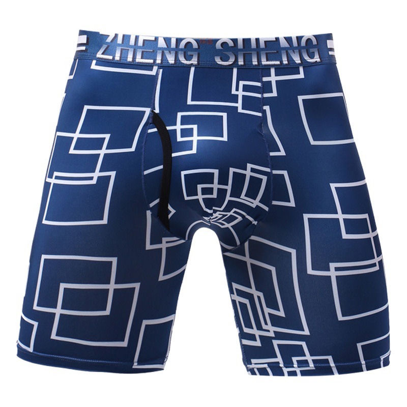 Ropa interior de seda de hielo de secado rápido impresa para hombres ultrafinos transpirables más tamaño boxeadores de cintura media resistentes al desgaste deportes de pierna alargados boxeadores