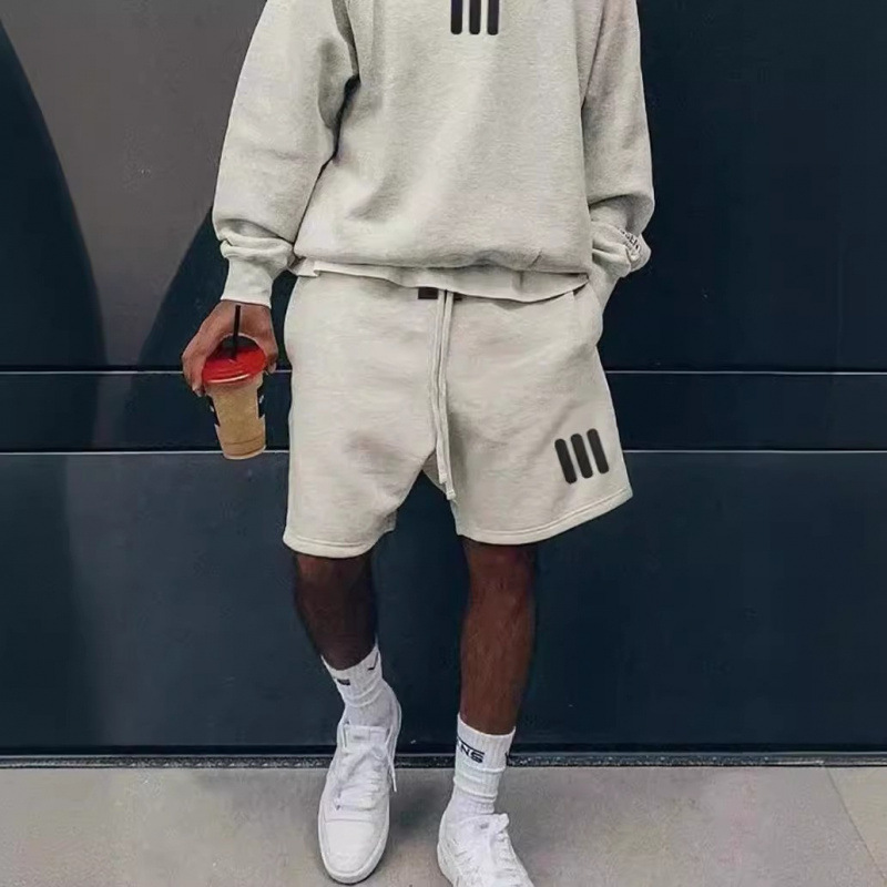 Summer 380g heavyweight terry cotton three bars design shorts men's sports leisure basketball pants simple shorts