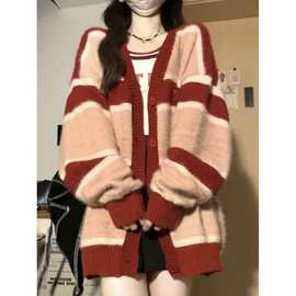 美式复古加厚毛衣外穿外套新款慵懒风宽松百搭小个子长袖新品开衫