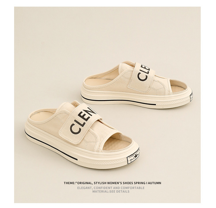 Canvas Slippers For Women Summer Flat Sandals With Velcro Strap_voghion.com