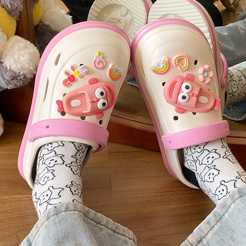 Little Fish Hole Shoes Baotou Sandals Women's Non-Slip Summer Height Increasing Eva Outerwear Student Dopamine Fashion