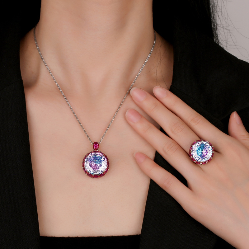 Venta caliente nuevo estilo Zhuangsheng joyería fondo de cobre chapado en oro rosa corte seco degradado ligero traje de lujo femenino piedra 18-16