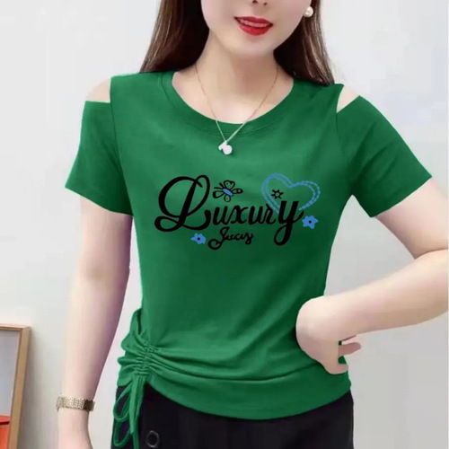 Plus-size, authentic style 2026 summer new round-neck elegant short-sleeved T-shirt—stylish, versatile, slim-fit top.