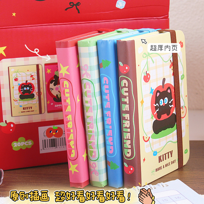 苹果猫A7硬面绑带本迷你小笔记本加厚80张学生可爱卡通便携口袋本|undefined