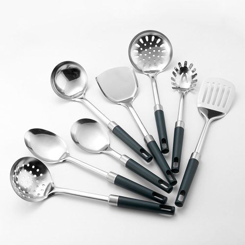 Stainless steel kitchen spatula household cooking spoon steak frying spatula long handle titanium plated cooking spatula kitchen utensil set