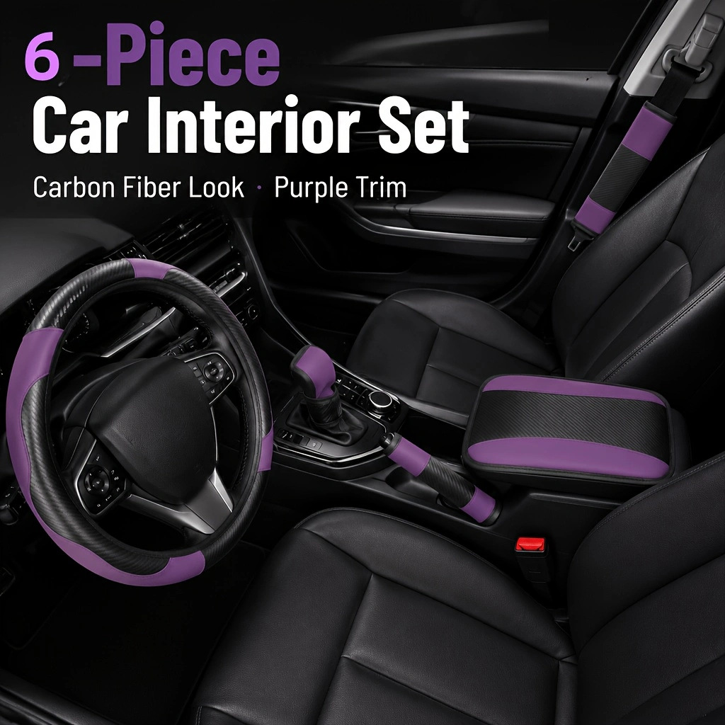 Cross-Border Foreign Trade Specializes in Supplying a 6-Piece Car Interior Set: Steering Wheel Cover, Shoulder Protector, Gear Shift Cover, Handbrake Cover, Armrest Pad