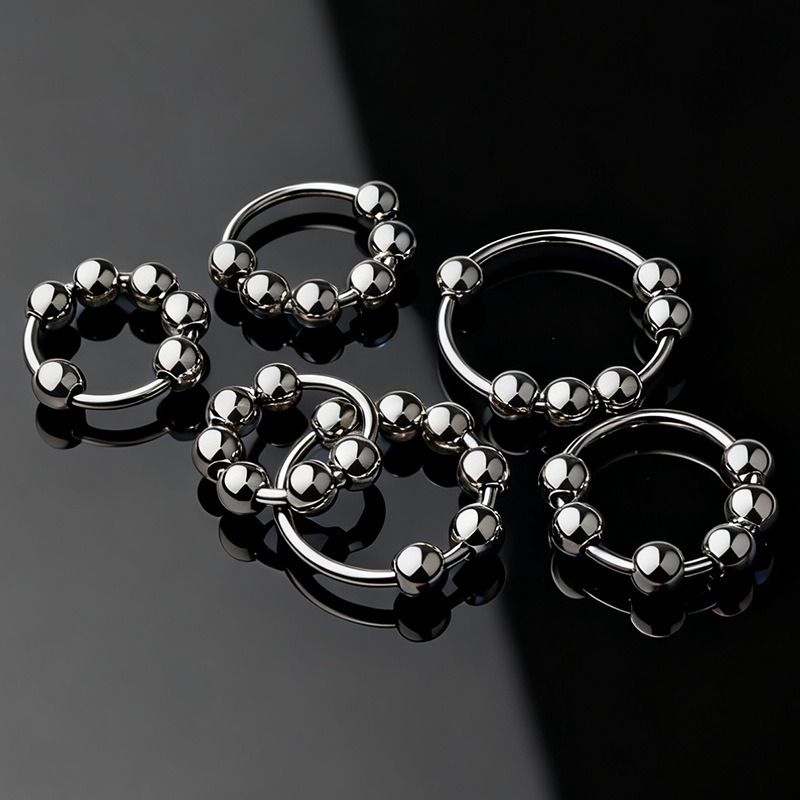 Metal Six-Bead Lock Ring, 40mm Inner Diameter, Hypoallergenic Steel Penis Ring — detail image 8
