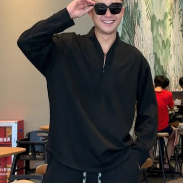 时尚酷帅云朵绒卫衣套装秋季休闲宽松立领半拉链潮流卫衣休闲裤|undefined