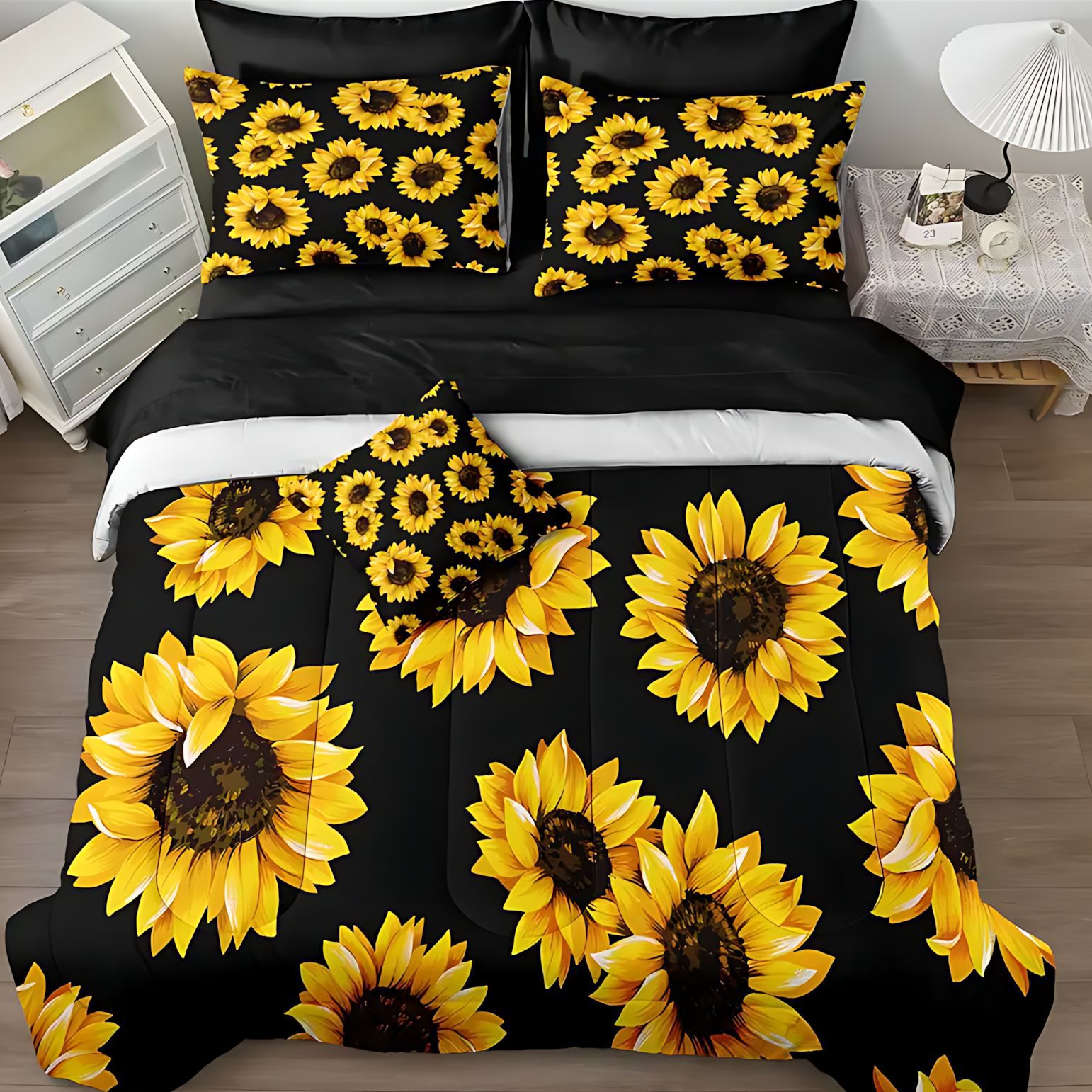 TEMU / JIT transfronterizo direccional girasol tema de impresión digital HD 180gms colcha colchón conjunto de almohada