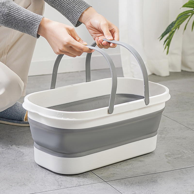 Portable Rectangular Mop Bucket Household Foldable Silicone Mop Bucket with Roller Portable Plastic Mop Bucket