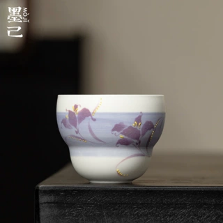 墨己家用紫色鸢尾花手绘功夫茶具陶瓷葫芦杯主人杯品茗专用茶杯