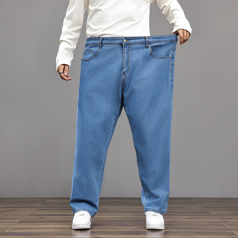 Spring and Autumn Extra Large Size 200kg Plus Size Men's Loose Elastic Straight-Leg Jeans High Waist Deep Crotch Jeans Spring and Autumn Extra Large Size 200kg Plus Size Men's Loose Elastic Straight-Leg Jeans High Waist Deep Crotch Jeans