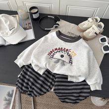韩系可爱卡通卫衣套装2025新款男宝宝宽松上衣休闲裤