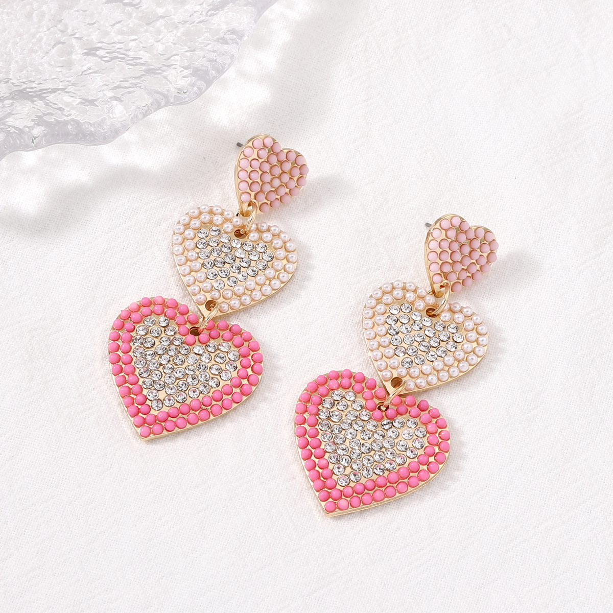 1 Pair Cute Sweet Heart Shape Inlay Alloy Artificial Pearls Rhinestones Drop Earrings display picture 6