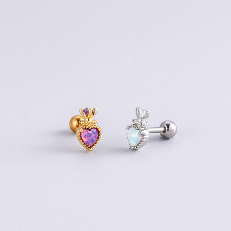 Ear Studs Classification 1 Piece Quantity Casual Occasion 316L Stainless Steel , Copper Material 1 Piece 316L Stainless Steel  Copper Zircon Ear Cartilage Rings & Studs Heart Shape Waterproof Non Tarnish Surgical Steel