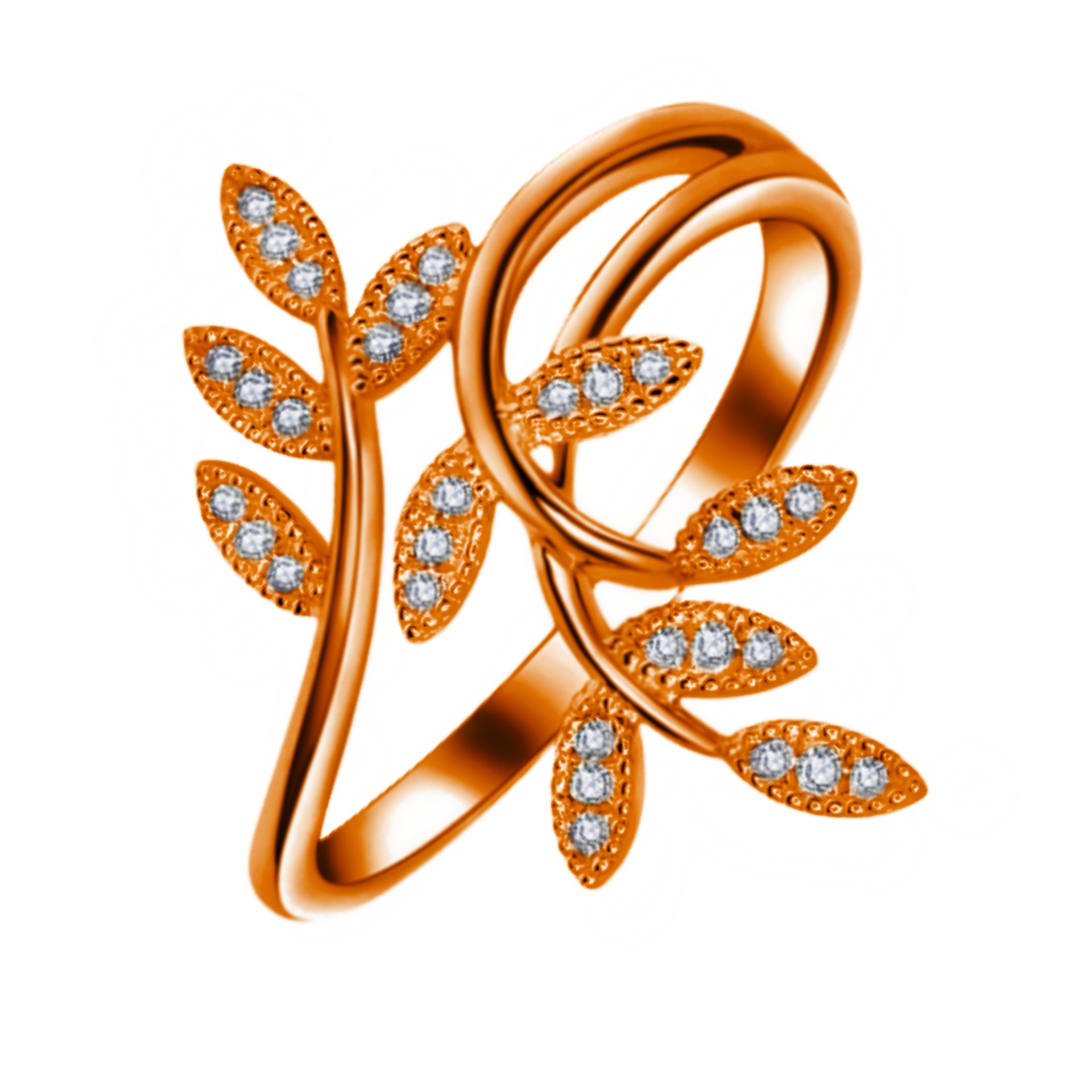 Fashionable Adjustable Zircon Flower Leaf Ring For Women_voghion.com