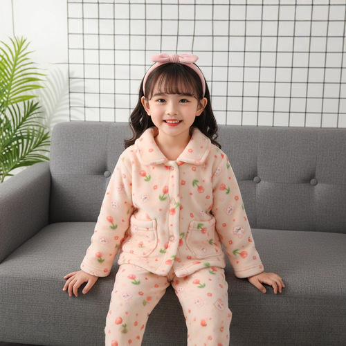 Wholesale flannel children's pajamas autumn and winter coral velvet girls 'pajamas long-sleeved boys, baby children's home wear sets