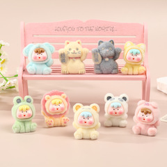かわいい漫画の動物樹脂工芸品装飾品車のホームデスクトップシミュレーション三次元マイクロ風景装飾