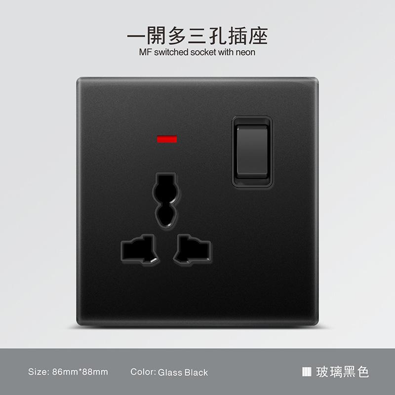 Inglés vidrio temperado negro 250V13A tres orificios tipopec panel de toma de carga 16A interruptor UE image 18