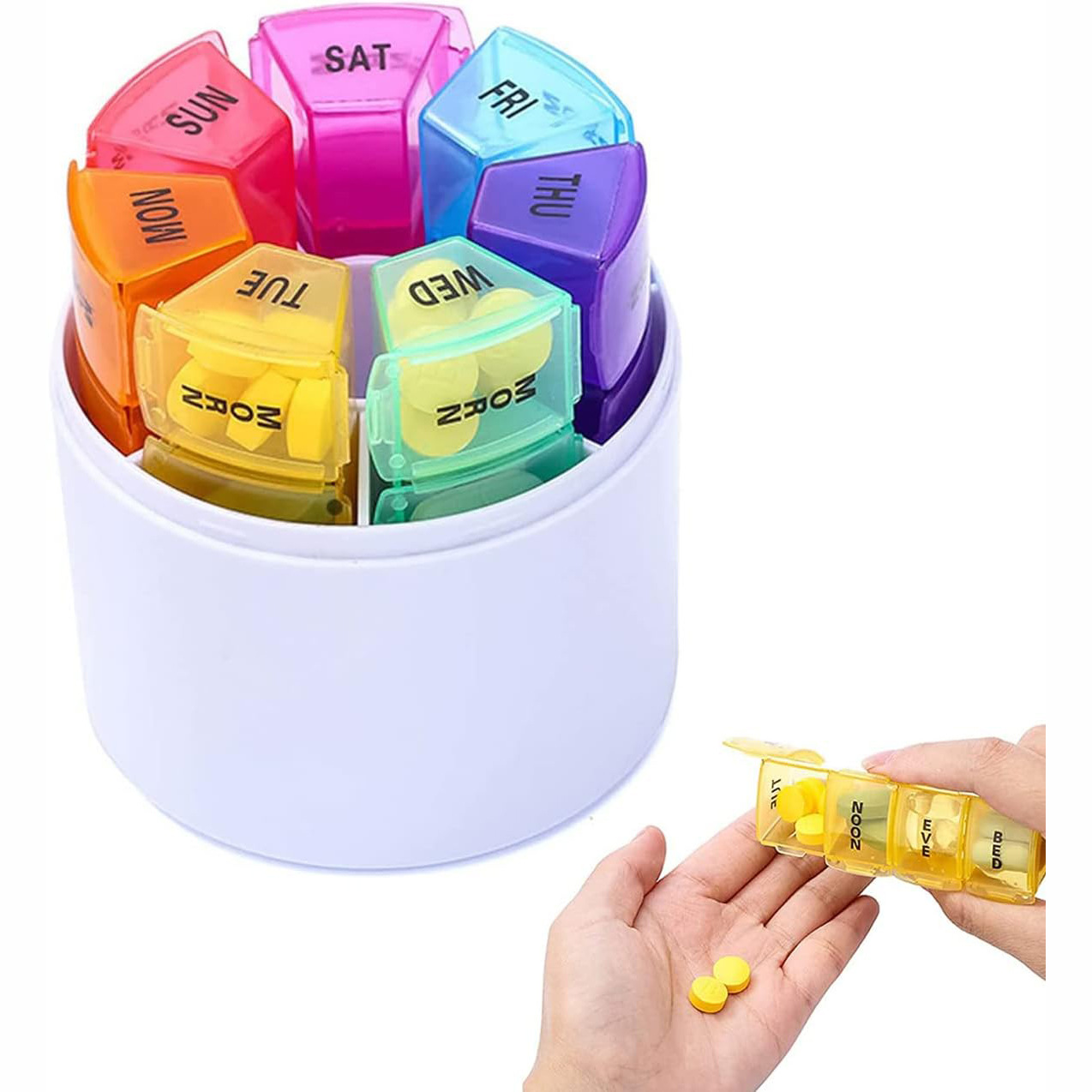 七彩4格X7天28格 药品分装盒出门旅游便携式保健品储物收藏药品盒