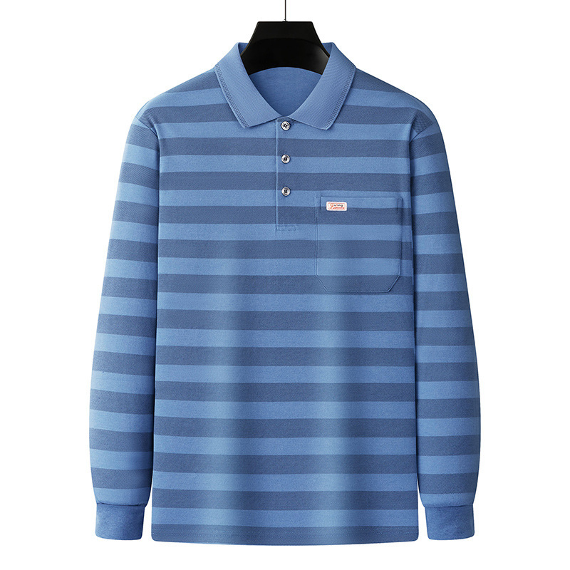 Papá de manga larga camiseta de los hombres de primavera y otoño casual polo camisa superior de algodón de la solapa fábrica de ropa al por mayor