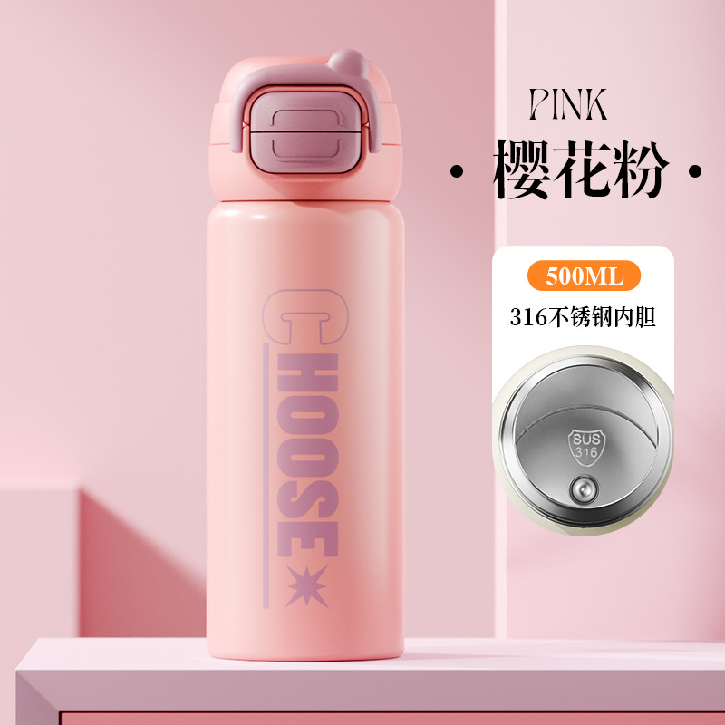 Vaso de rebote de doble bebida de letras simples 316 termo con pantalla digital de acero inoxidable Taza de agua para estudiantes Taza portátil al por mayor