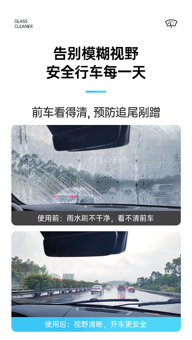 Car Glass Cleaner, Oil Film Remover, Car Wiper Water, Powerful Decontamination and Oil Film Removal Car Cleaning Agent