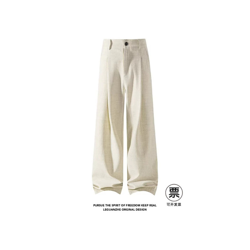 Old Money Style Faux Linen Men's Summer Cool Breathable Sun-Protection Casual Pants Loose Wide-Leg Straight Floor-Length Trousers Old Money Style Faux Linen Men's Summer Cool Breathable Sun-Protection Casual Pants Loose Wide-Leg Straight Floor-Length Trousers