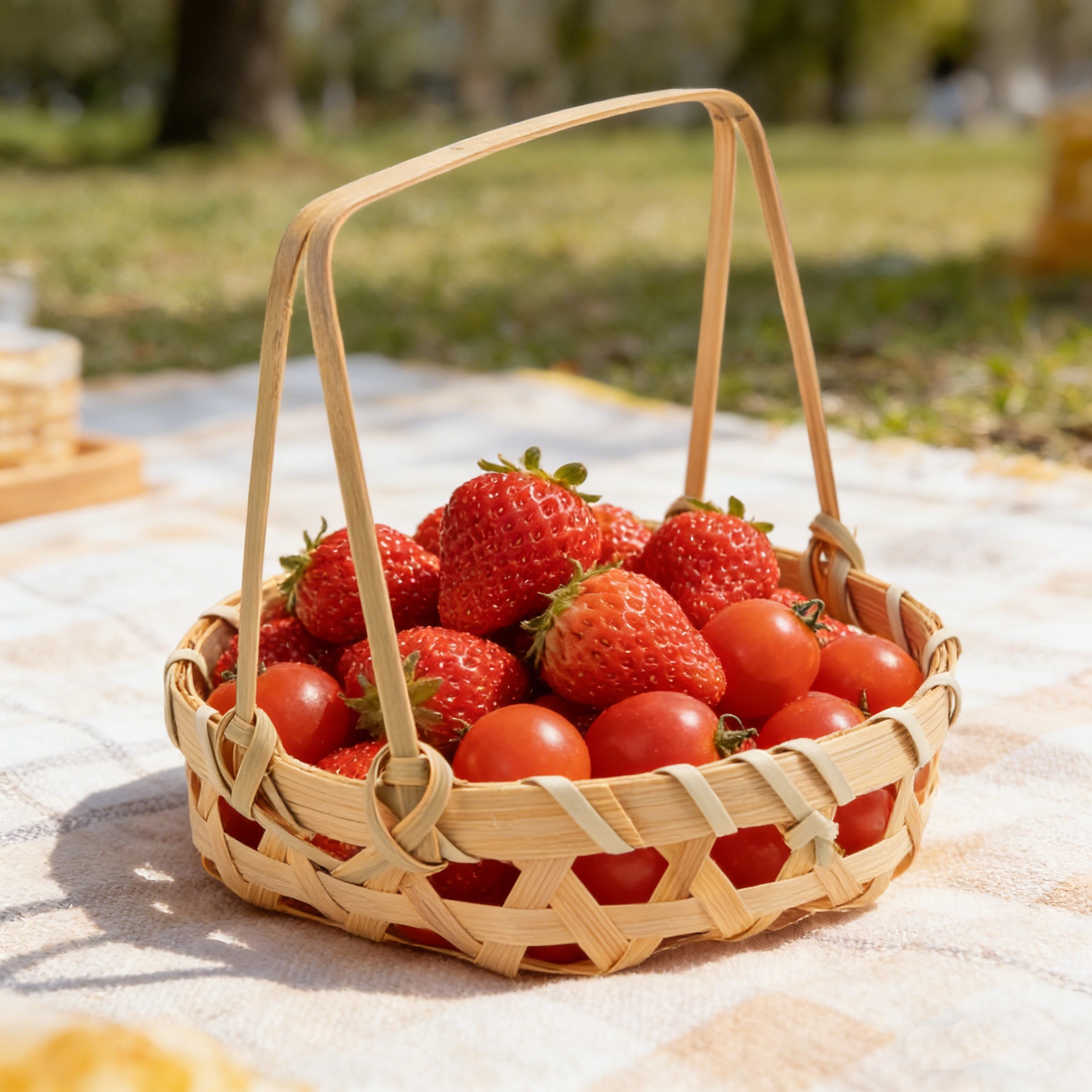 Cesta de Bambú Portátil Calada para Frutas y Bocadillos
