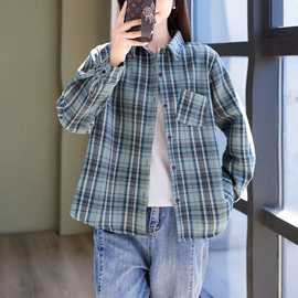 复合加绒衬衫 2025冬季新款 经典格子上衣女保暖显瘦衬衣外套001