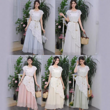 夏季穿搭两件套法式气质感不规则叠穿连衣裙夏季新款收腰连衣裙