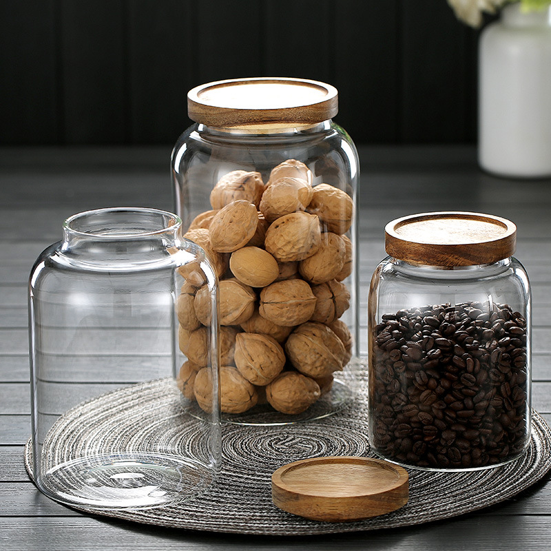 Gran capacidad Acacia tetera con tapa de madera hogar cocina granos tarro de almacenamiento con tapa sellada frasco pequeño