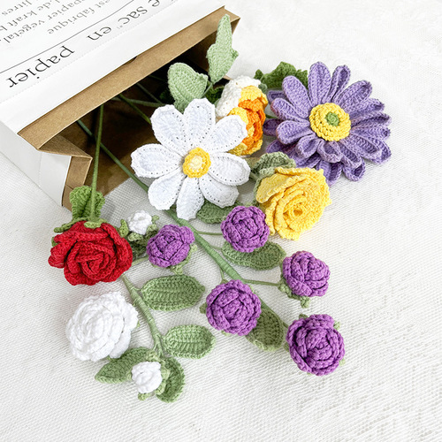 Hand-knitted artificial flowers, lotus peonies, bouquets, home desktop ornaments, immortal flowers, woven flower finished products, wholesale