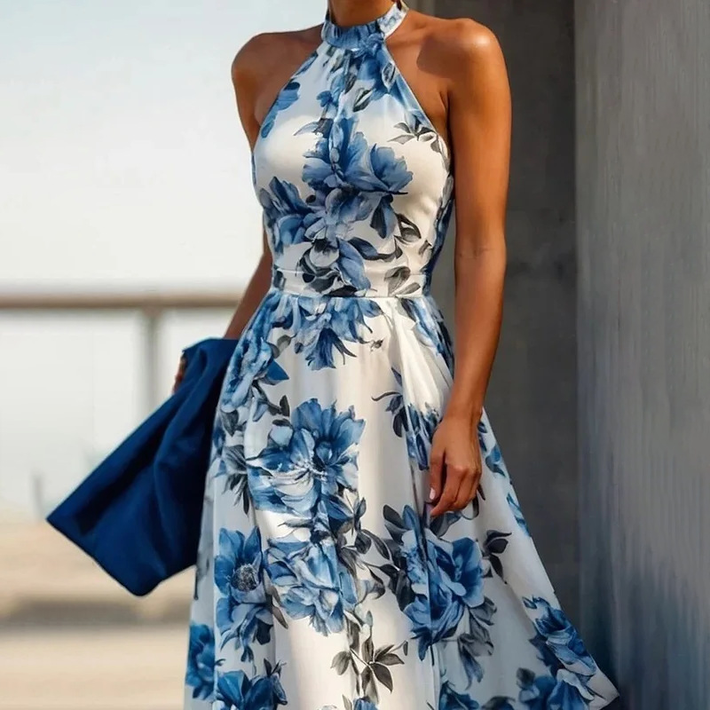 Women's Gender Printing Design Elegant, Sexy, Pastoral Style Wholesale Women's Elegant Sexy Pastoral Printing Printing Travel Daily Date Halter Neck Sleeveless A- Line Skirt