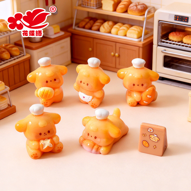 Cute Bakery Baked Goods Resin Puppy Figurine Trendy Toy DIY Blind Bag Accessory Dollhouse Desktop Ornament