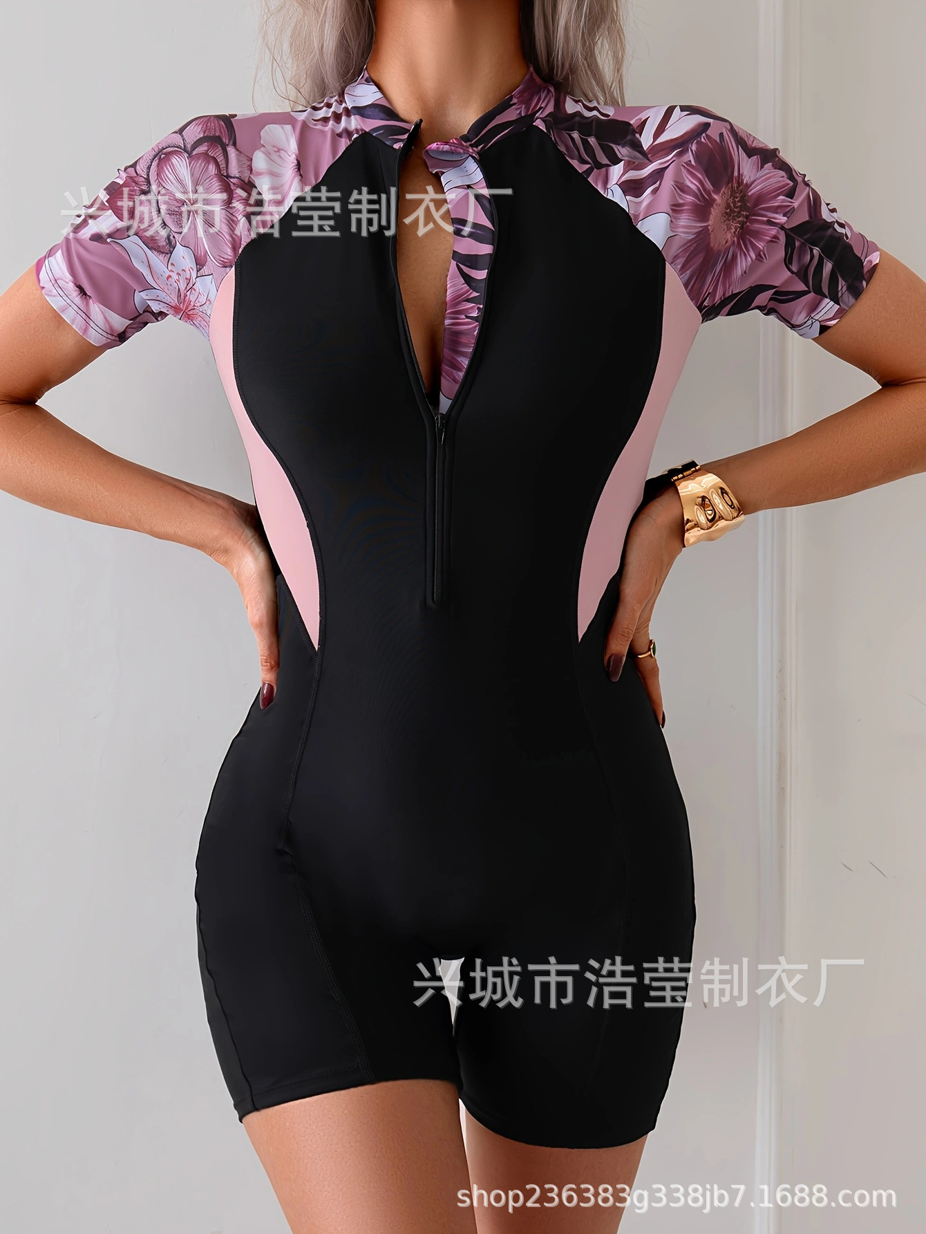 2025 nuevo trajes de baño de impresión de empalme con cremallera transfronterizos europeos y estadounidenses de cuello alto digital Amazon unidad de surf de alta velocidad image 4