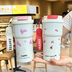 水杯女生保温杯高颜值316不锈钢陶瓷覆层带吸管杯子咖啡杯子新款