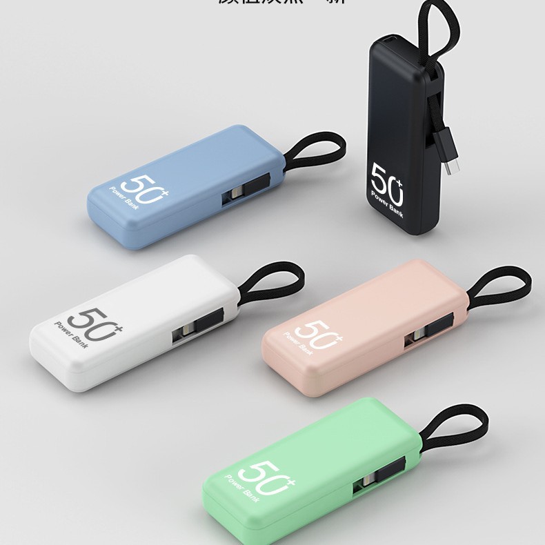 Manufacturer Customized Fashionable Mobile Power Supply Printed Logo Digital Digital Gift with Cord 5000 Mah Power Bank