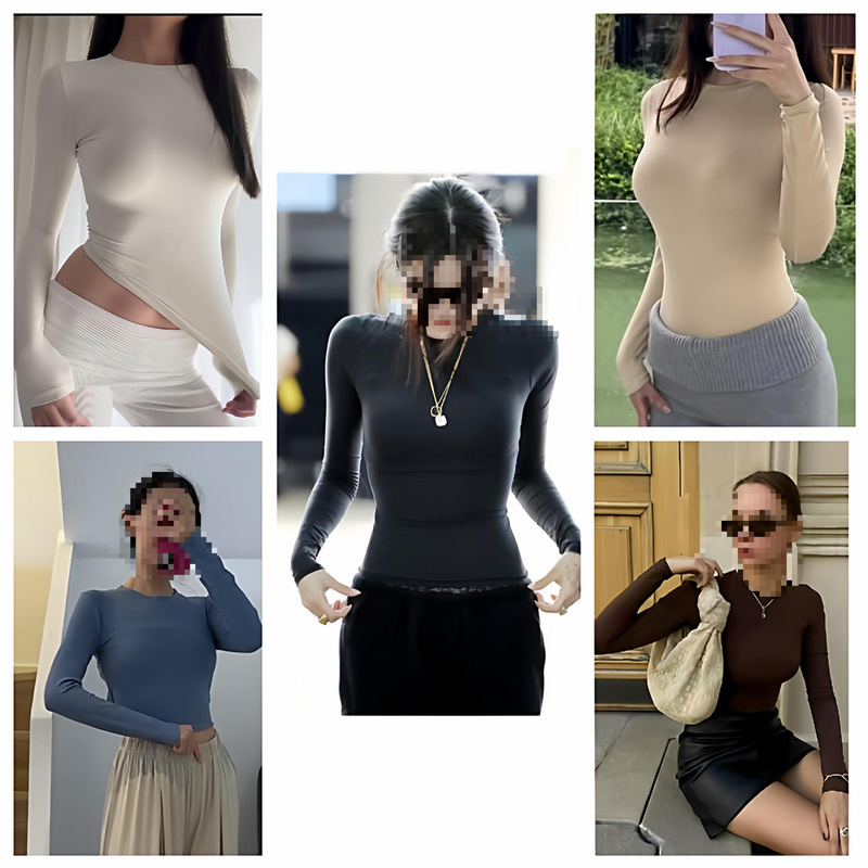 [Hot-Selling Item] Ski*M*S Fits Everybody Classic Slim-Fit Nylon Long-Sleeve Women's Tight-Fitting Top